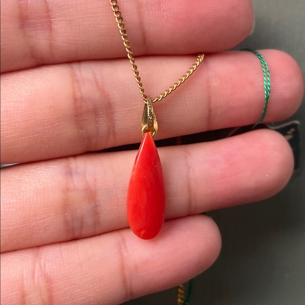 Japanese orange red aka coral pendant necklace